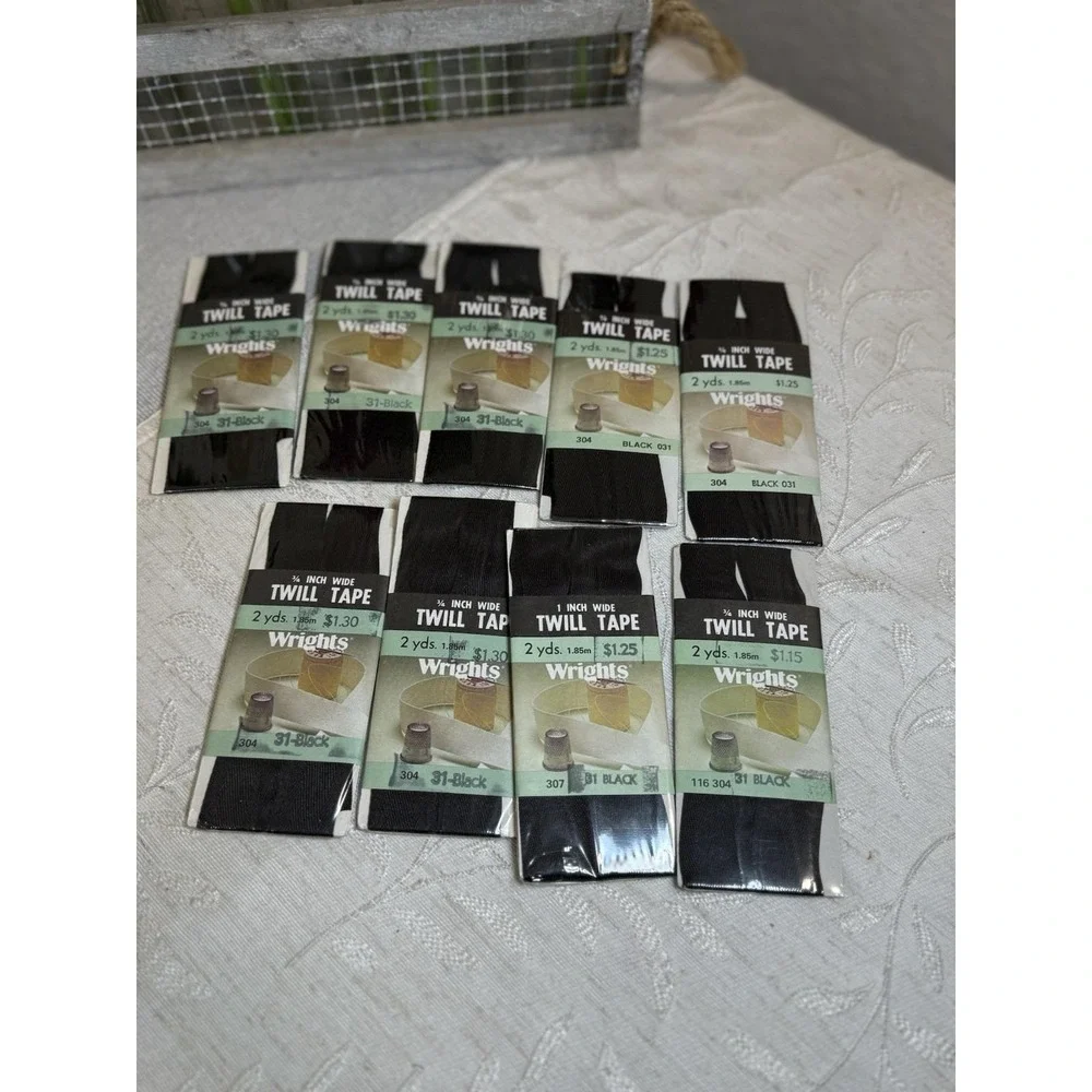 8pk Vintage Wrights Black Twill Tape 3/4
